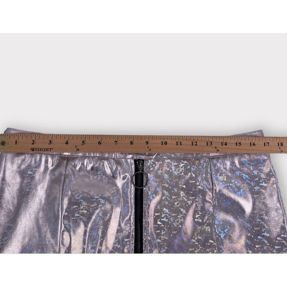 NWT Allegra K Silver Metallic Shiny Holographic Zipper Mini Skirt XL - Picture 10 of 13